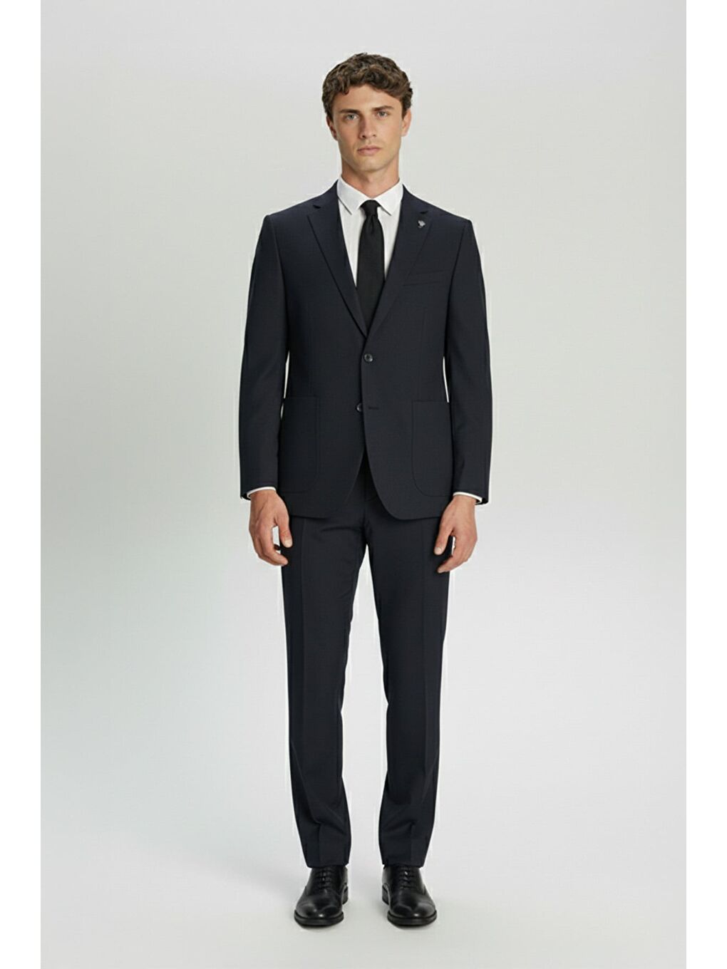 Erkek Lacivert Dar Kesim Slim Fit Viskon Çizgili Mono Yaka 6 Drop Takım Elbise-1