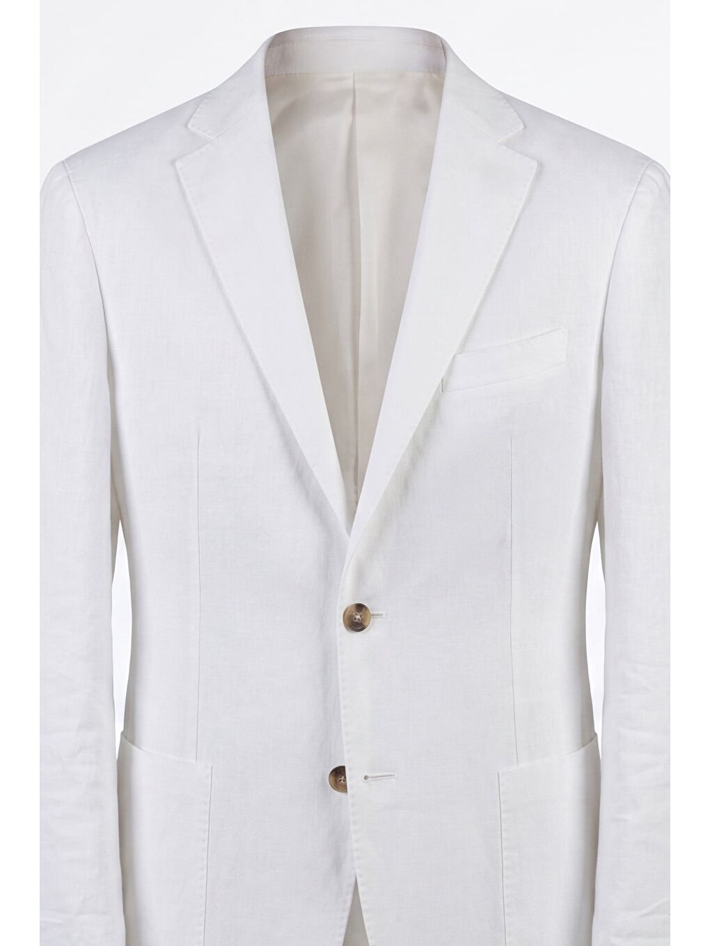 Erkek Beyaz Dar Kesim Slim Fit %100 Keten Mono Yaka Astarsız Çift Yırtmaçlı 6 Drop Takım Elbise-4