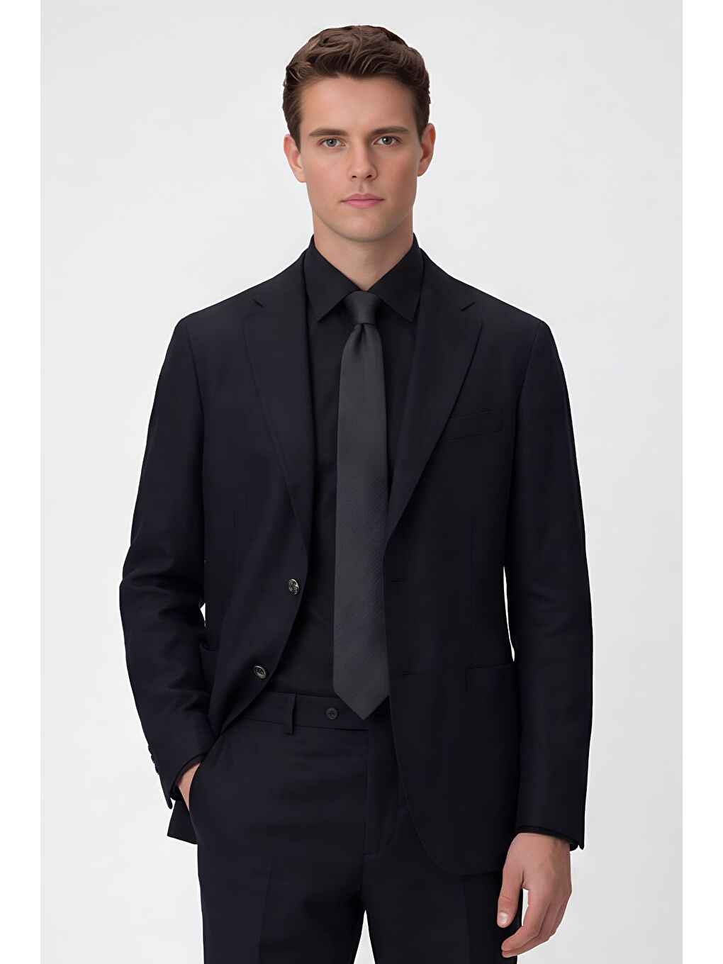 Erkek Siyah Dar Kesim Slim Fit %100 Keten Mono Yaka Astarsız Çift Yırtmaçlı 6 Drop Takım Elbise