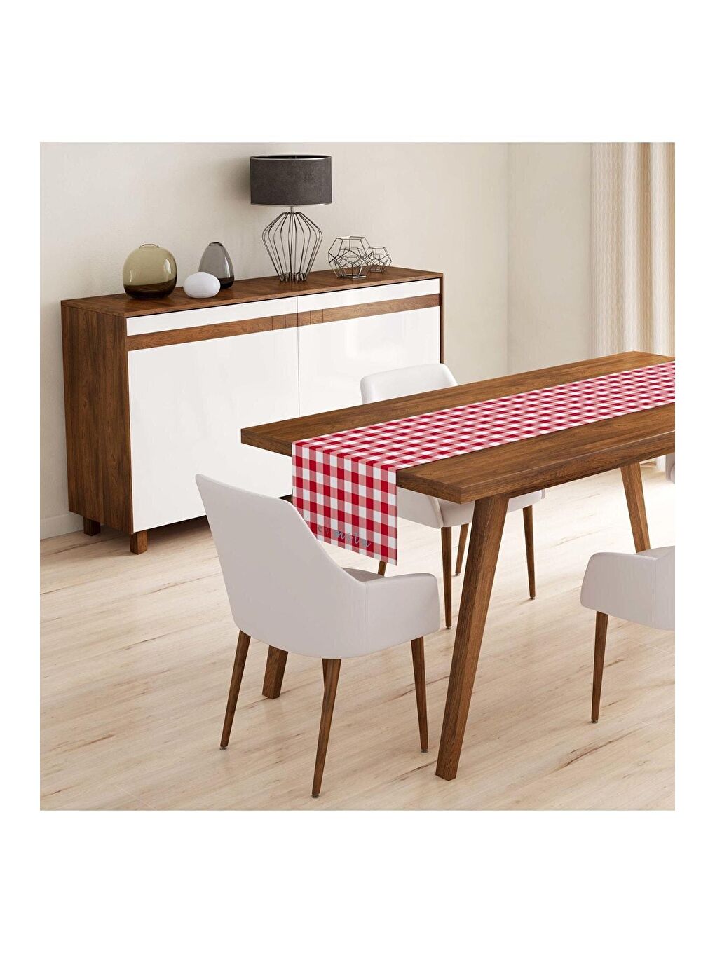 Karışık Kırmızı Beyaz Ekose Runner Modeli R313 40x140 cm