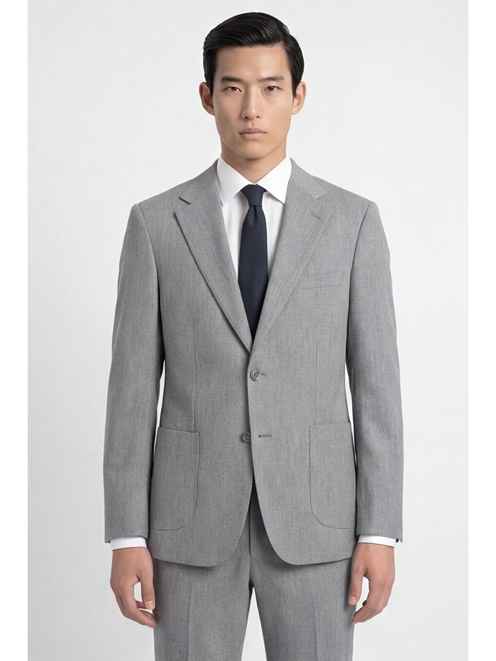 Erkek Açık Gri Dar Kesim Slim Fit Viskon Mono Yaka Çift Yırtmaç Tam Astarlı 6 Drop Takım Elbise