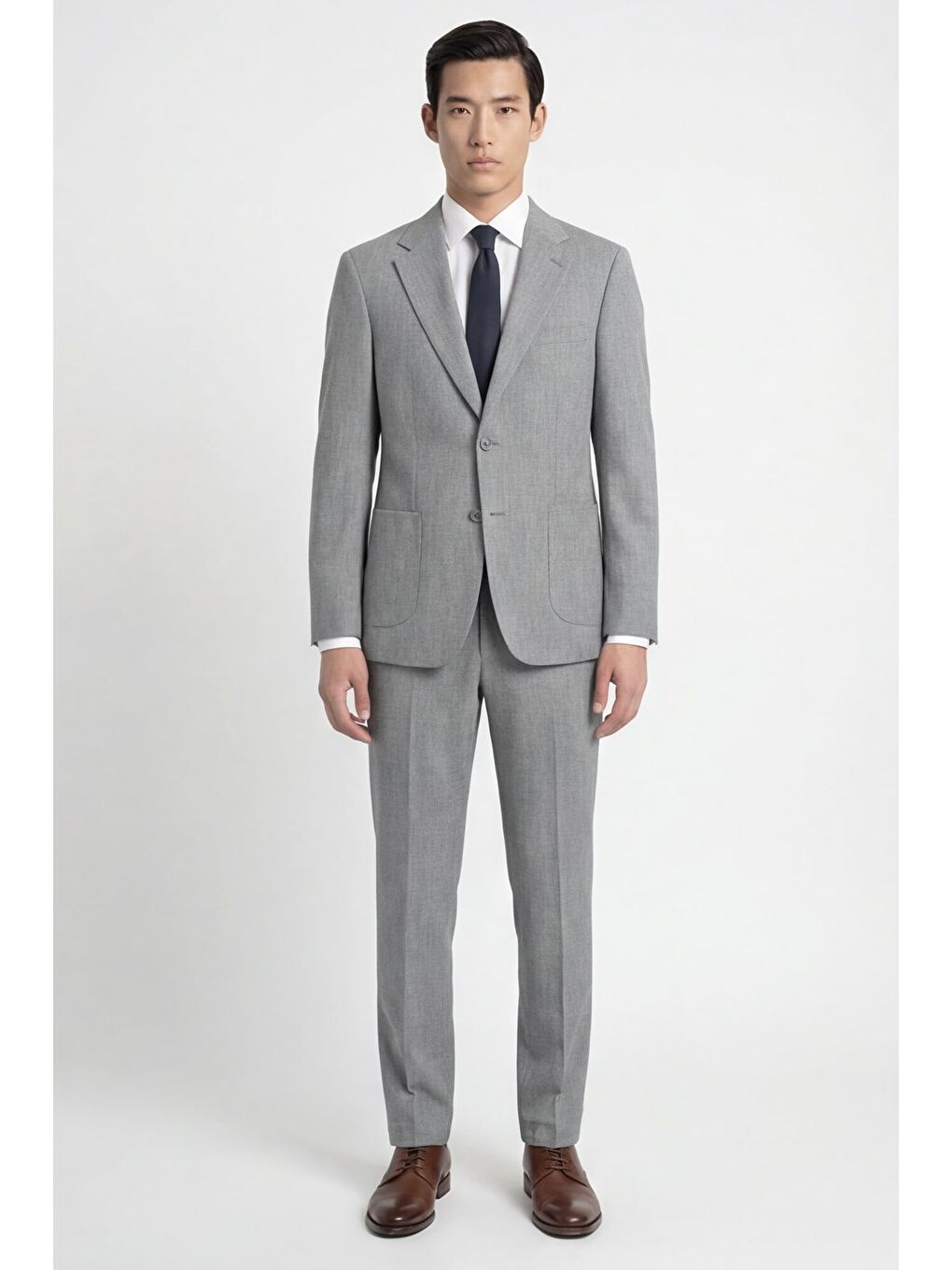 Erkek Açık Gri Dar Kesim Slim Fit Viskon Mono Yaka Çift Yırtmaç Tam Astarlı 6 Drop Takım Elbise-1