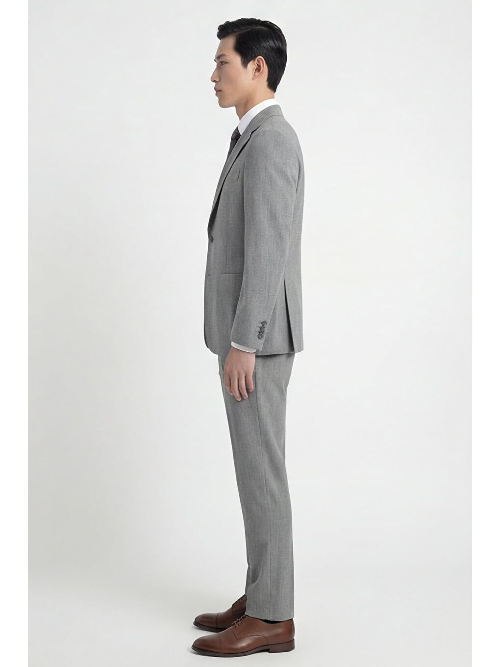 Erkek Açık Gri Dar Kesim Slim Fit Viskon Mono Yaka Çift Yırtmaç Tam Astarlı 6 Drop Takım Elbise-2