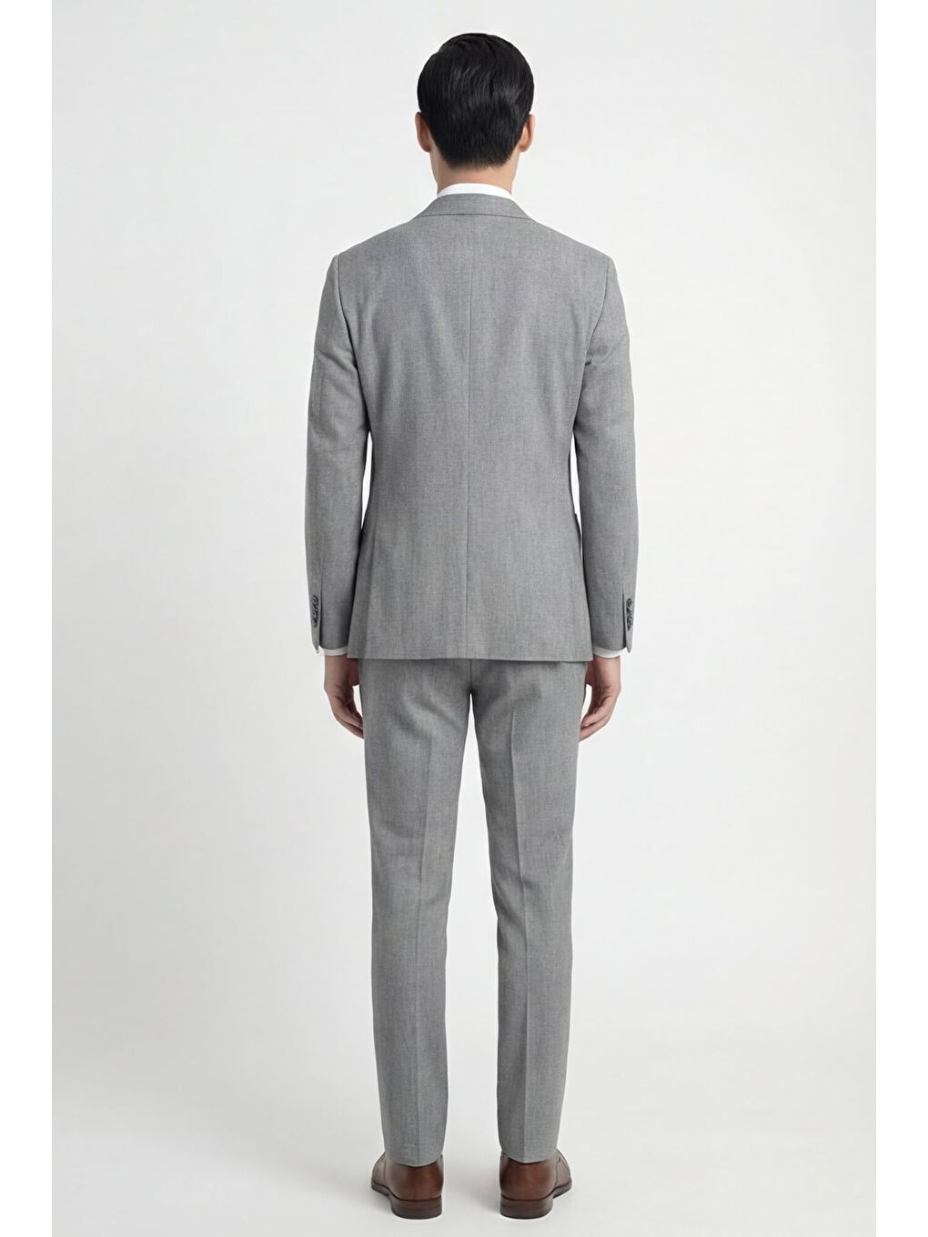 Erkek Açık Gri Dar Kesim Slim Fit Viskon Mono Yaka Çift Yırtmaç Tam Astarlı 6 Drop Takım Elbise-3