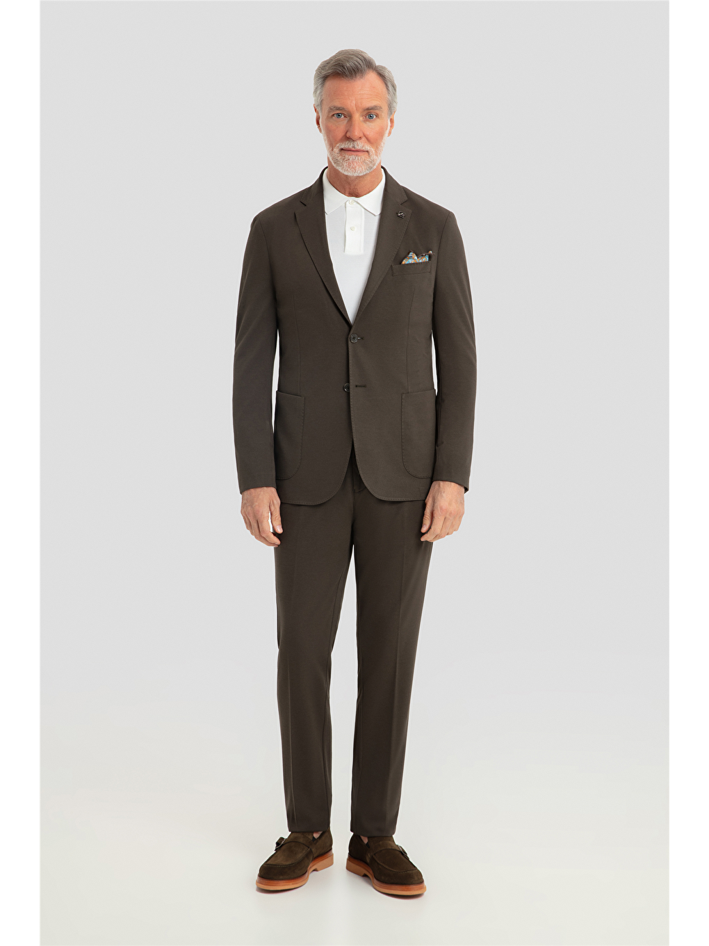 Erkek Koyu Haki Dar Kesim Slim Fit Modal Kumaş Mono Yaka Lastikli Bel Astarsız 6 Drop Takım Elbise-1