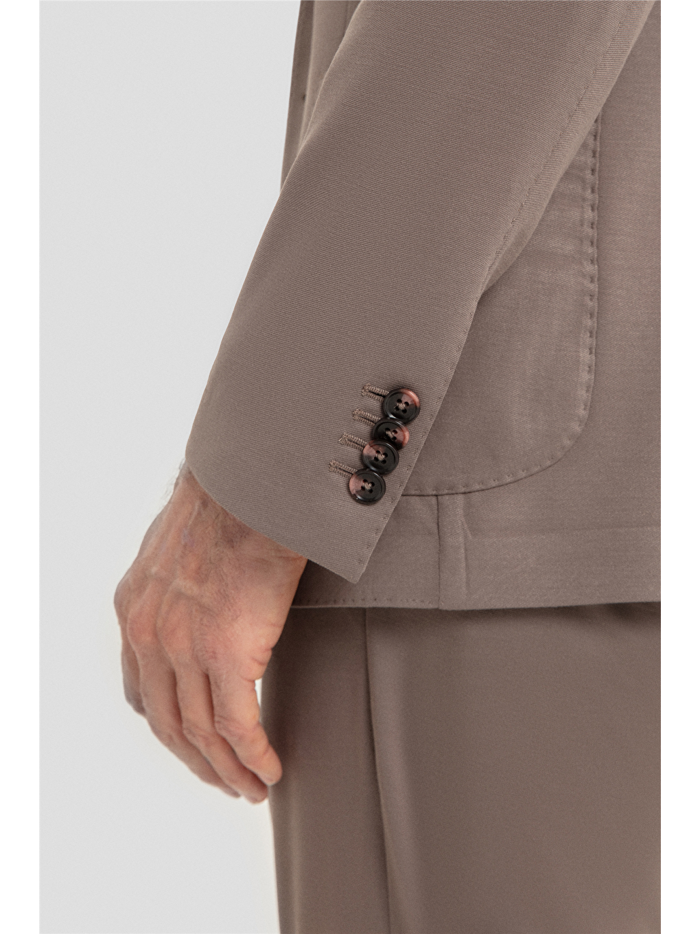 Bej Erkek Vizon Dar Kesim Slim Fit Modal Kumaş Mono Yaka Lastikli Bel Astarsız 6 Drop Takım Elbise-4