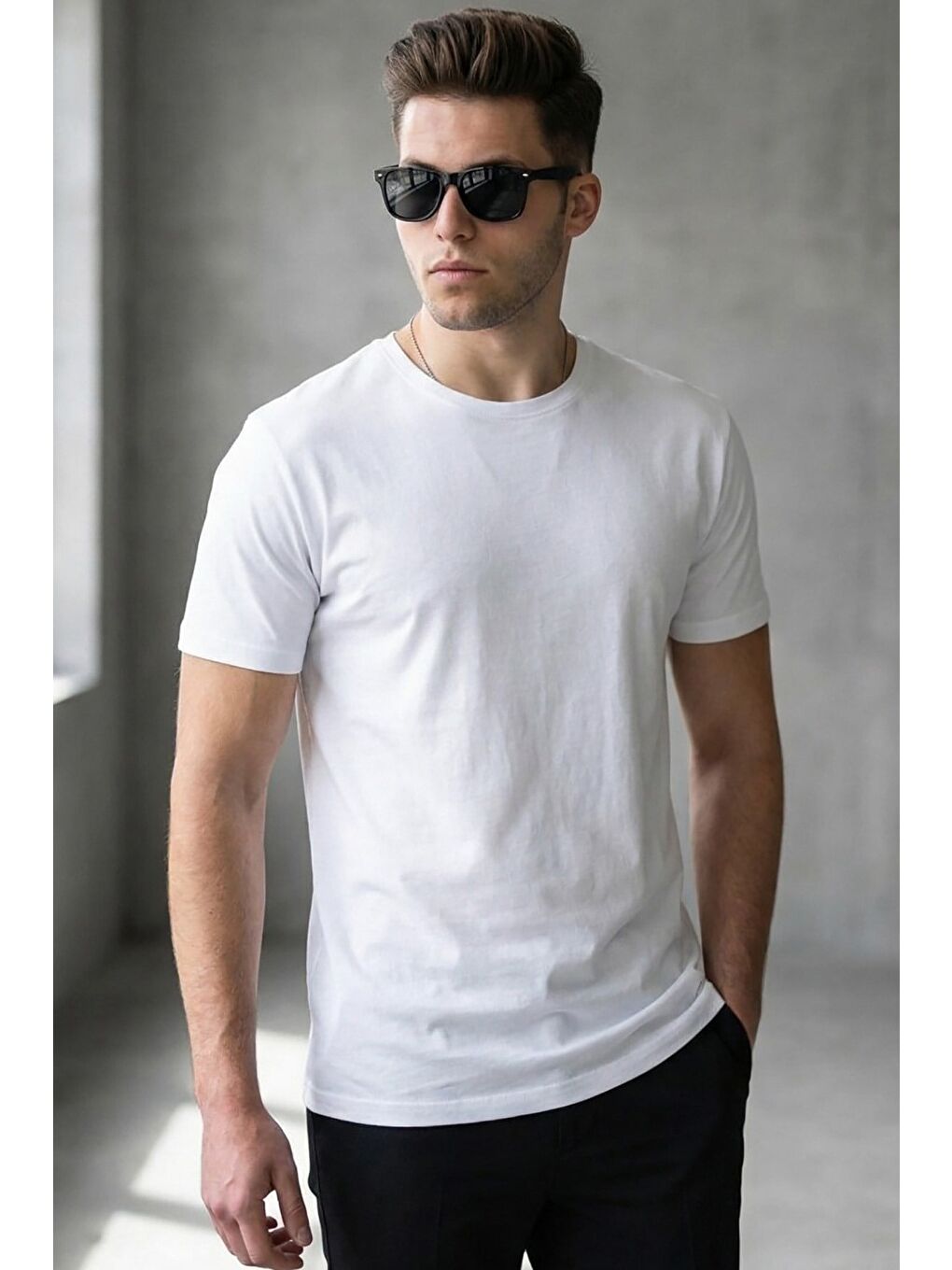 Beyaz Erkek %100 Pamuk Tişört 4951-1