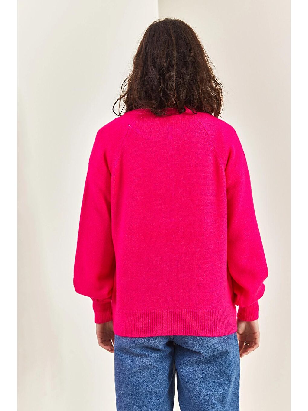 Pembe Kadın Yakası İlikli Balıkçı Yaka Triko Kazak-2