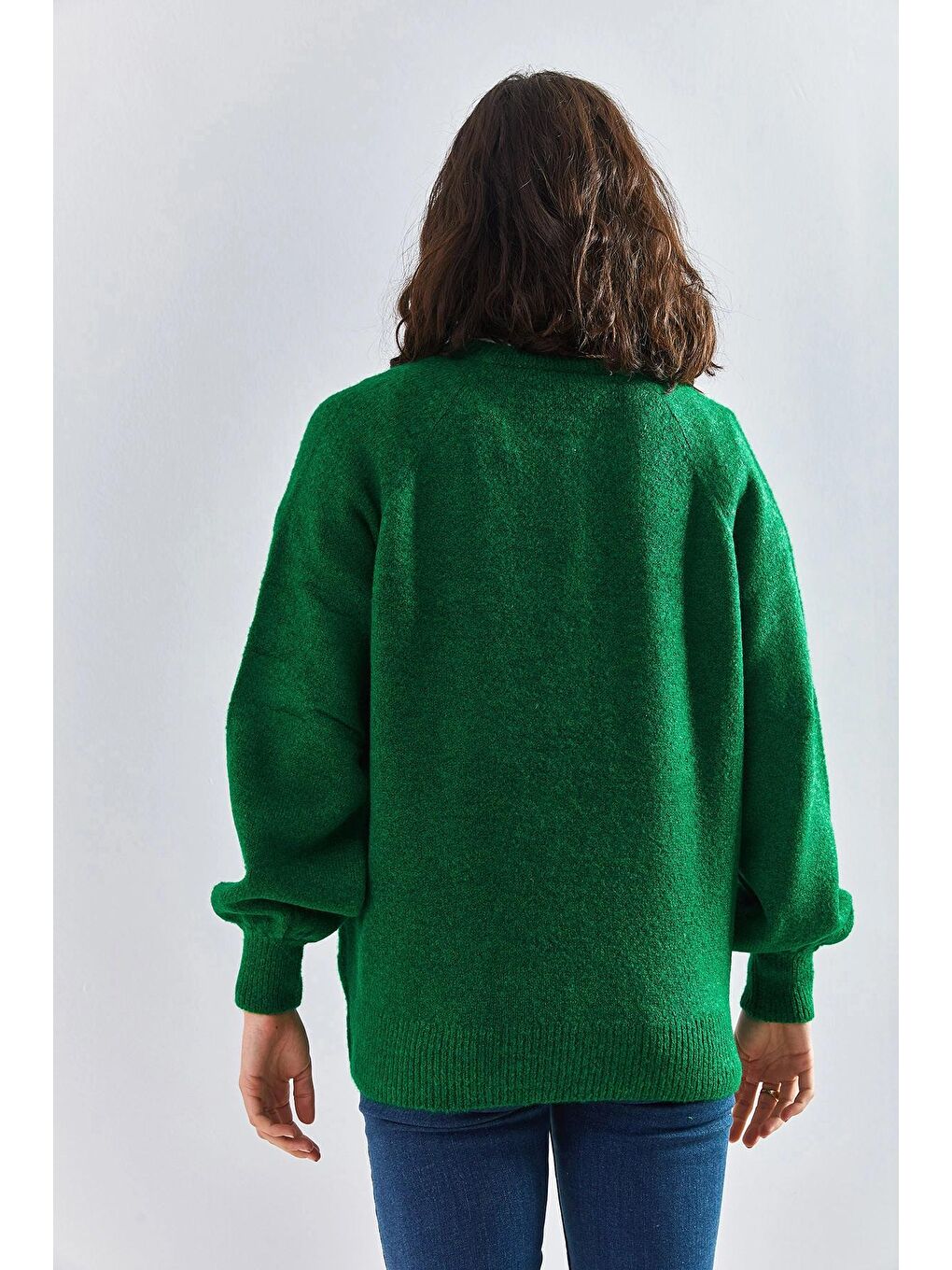 Yeşil Kadın Yakası İlikli Balıkçı Yaka Çizgili Triko Kazak-3