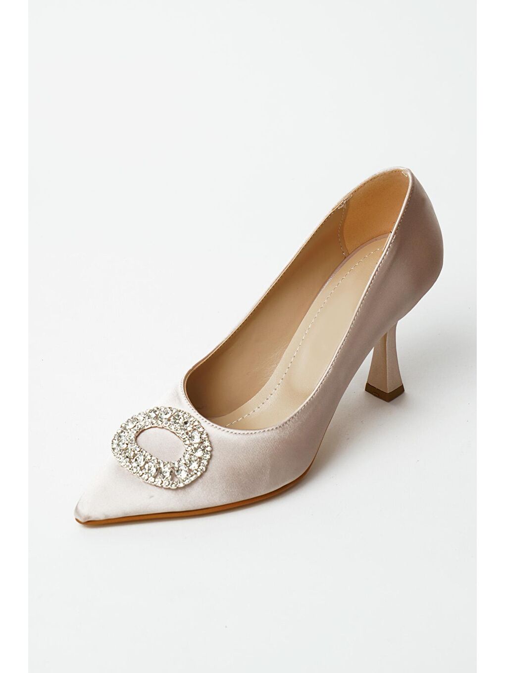 Ekru Taşlı Kadeh Topuk Abiye Kadın Topuklu Ayakkabı 017-3125-22Saten-4