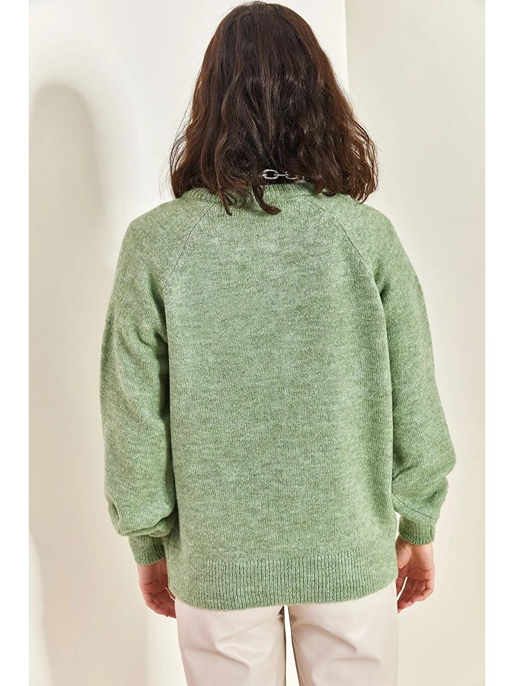 Turkuaz Kadın Yakası İlikli Balıkçı Yaka Çizgili Triko Kazak-1