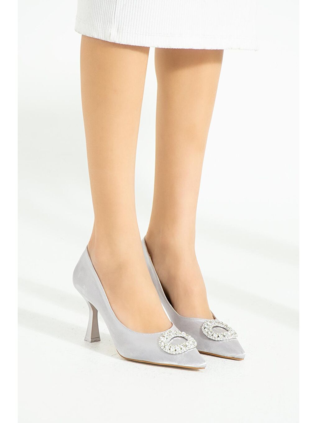 Lila Taşlı Kadeh Topuk Abiye Kadın Topuklu Ayakkabı 017-3125-22Saten