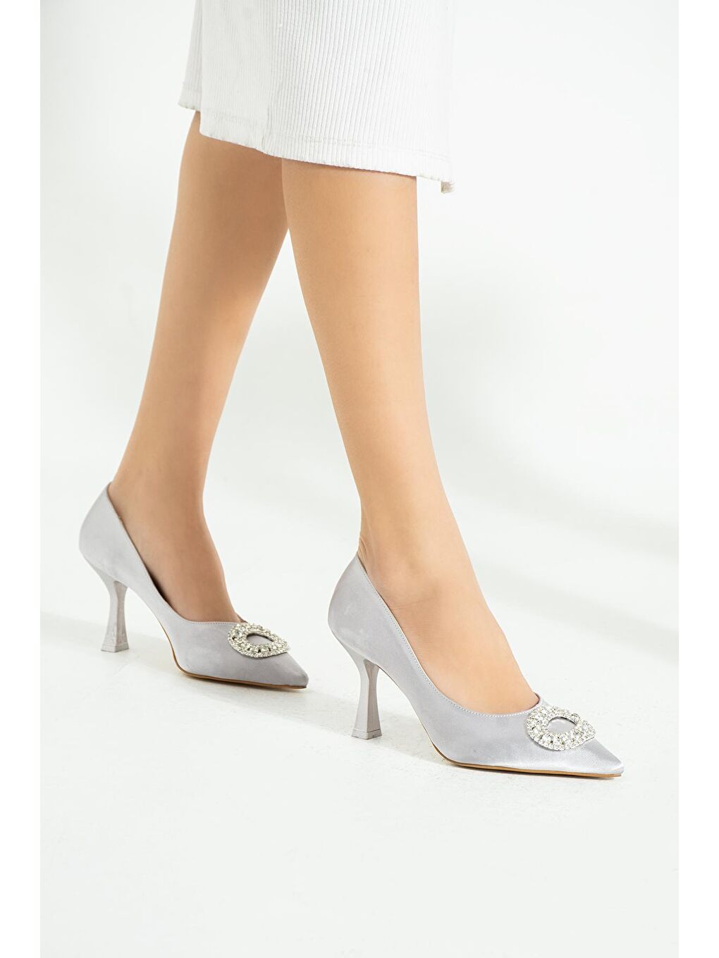 Lila Taşlı Kadeh Topuk Abiye Kadın Topuklu Ayakkabı 017-3125-22Saten-1