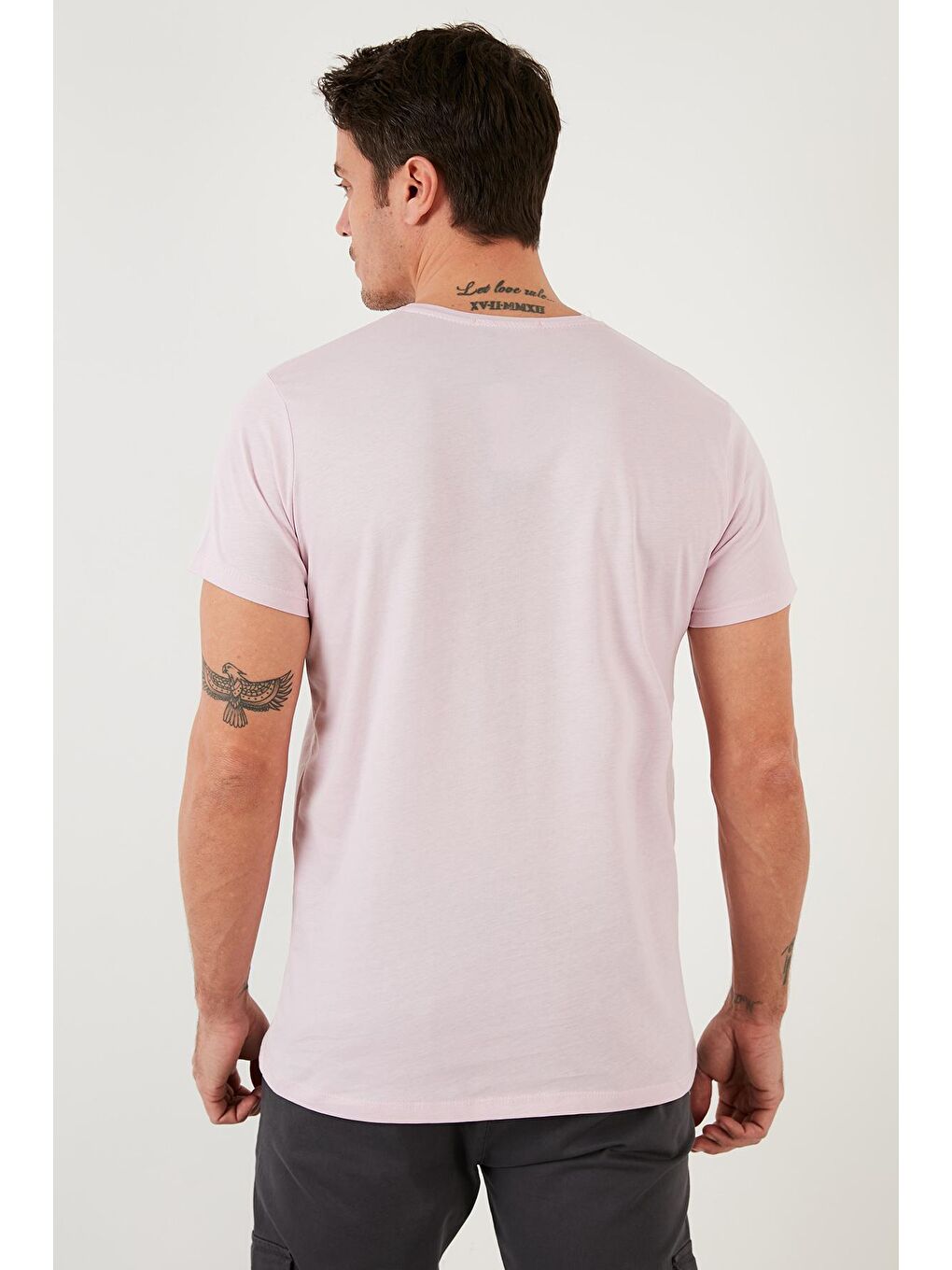 Pembe Baskılı %100 Pamuk Bisiklet Yaka Slim Fit Tişört 541MARTİNA-4