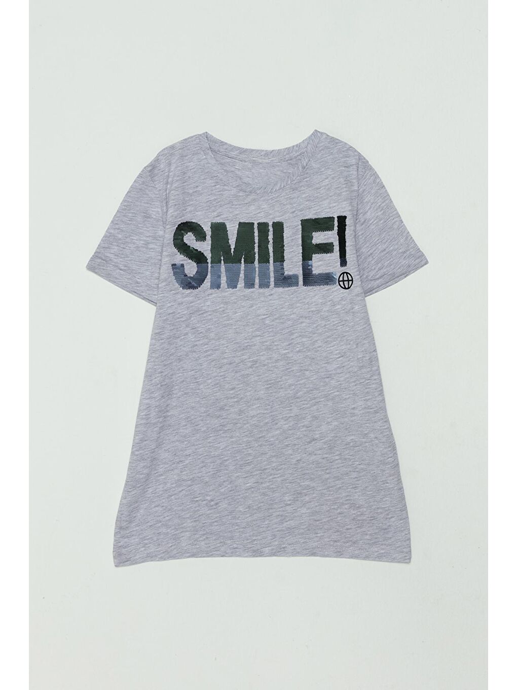 JackandRoy Gri Smile Baskılı Pullu Unisex Tişört