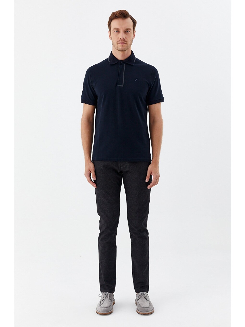 Lacivert %100 Pamuk Gizli Fermuarlı Polo Yaka T-shirt-2