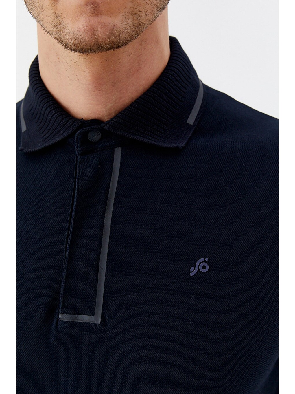 Lacivert %100 Pamuk Gizli Fermuarlı Polo Yaka T-shirt-3