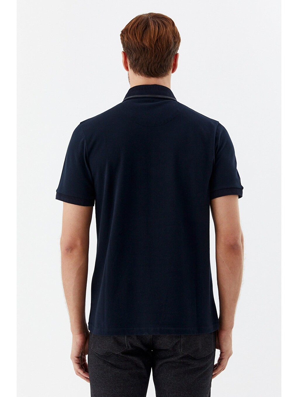 Lacivert %100 Pamuk Gizli Fermuarlı Polo Yaka T-shirt-5