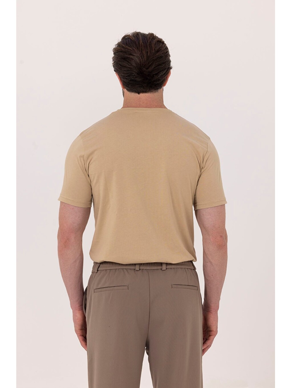 Bej Erkek Kum Dar Kesim Slim Fit %100 Pamuk Pike Polo Yaka Tişört-4
