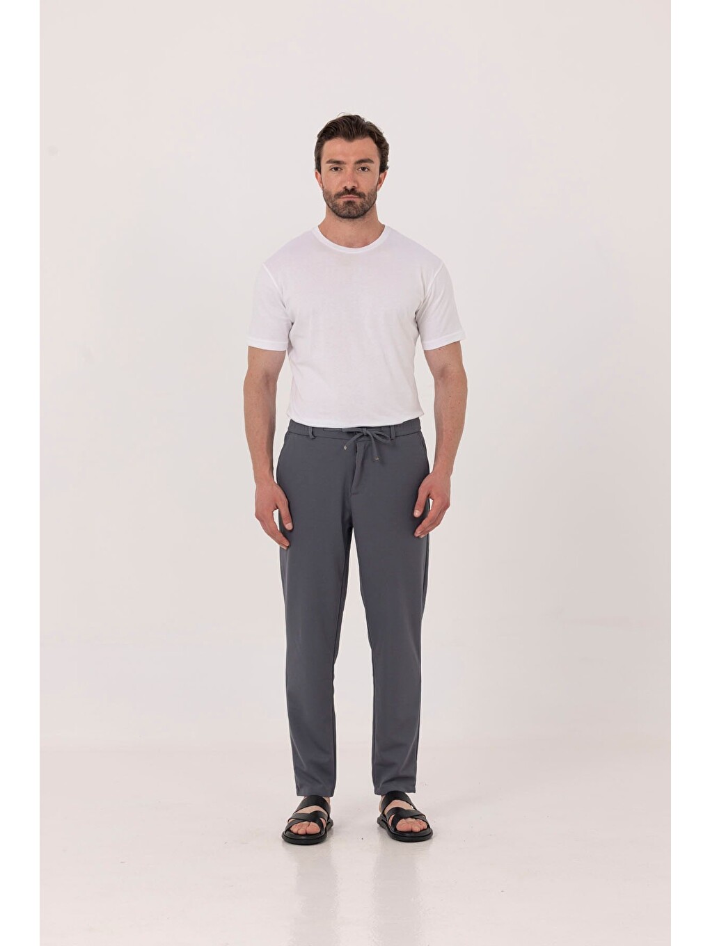 Beyaz %100 Pamuk Bisiklet Yaka Düz Renk Basic T-shirt-1