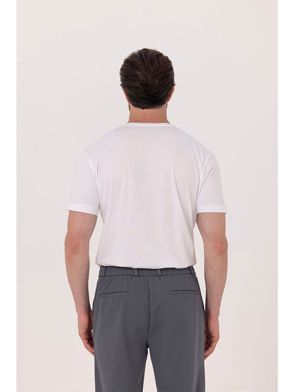Beyaz %100 Pamuk Bisiklet Yaka Düz Renk Basic T-shirt-4
