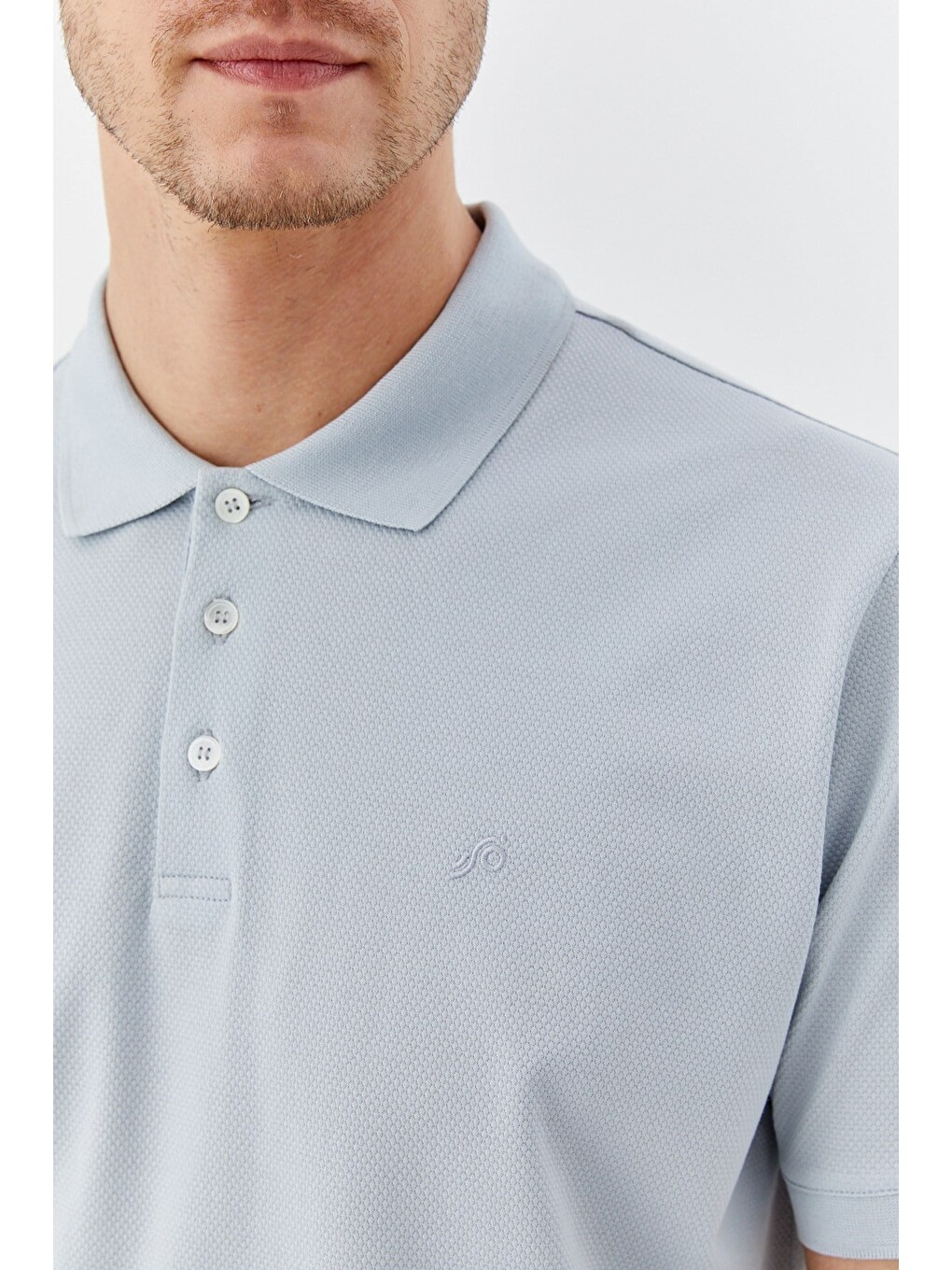 Açık Gri %100 Pamuk Dokuma Slim Fit Polo Yaka T-shirt-2