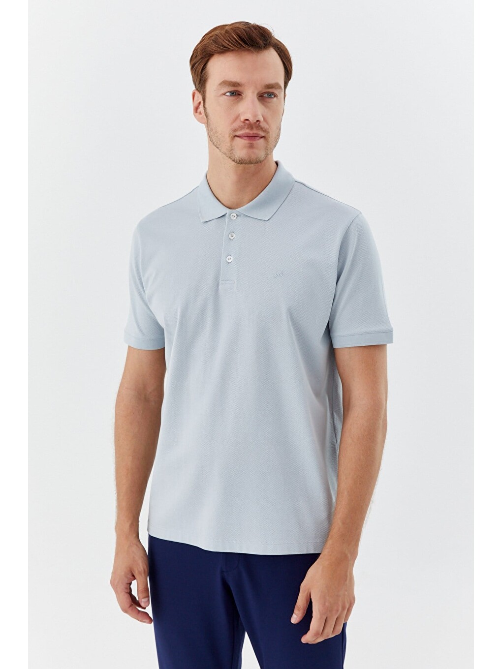 Açık Gri %100 Pamuk Dokuma Slim Fit Polo Yaka T-shirt-3