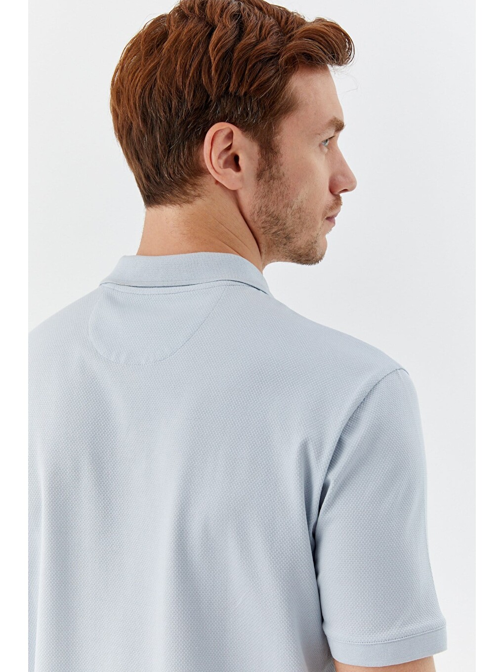 Açık Gri %100 Pamuk Dokuma Slim Fit Polo Yaka T-shirt-5