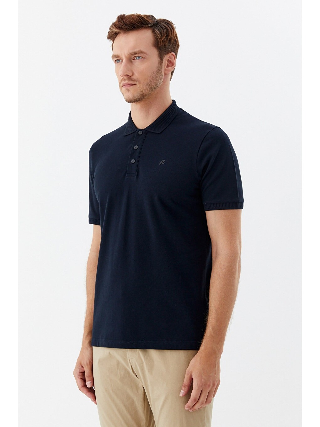 Lacivert %100 Pamuk Patlı Polo Yaka Regular Fit T-shirt-1