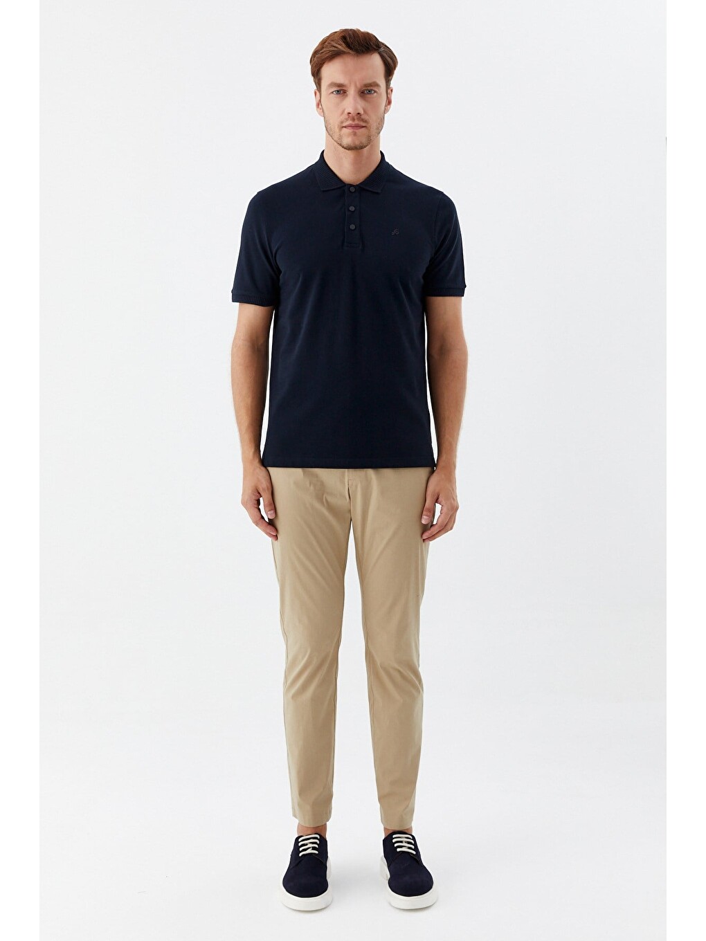 Lacivert %100 Pamuk Patlı Polo Yaka Regular Fit T-shirt-2