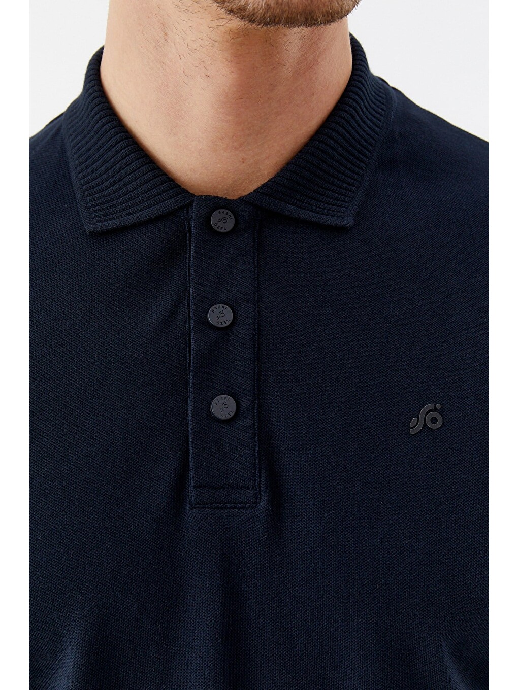 Lacivert %100 Pamuk Patlı Polo Yaka Regular Fit T-shirt-3
