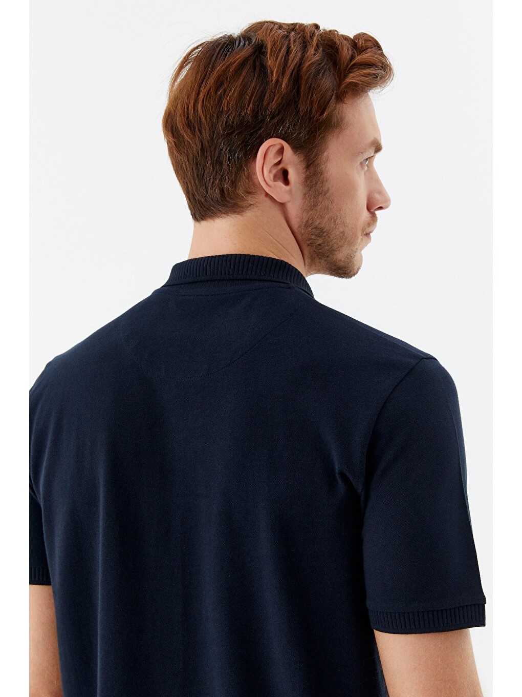 Lacivert %100 Pamuk Patlı Polo Yaka Regular Fit T-shirt-4