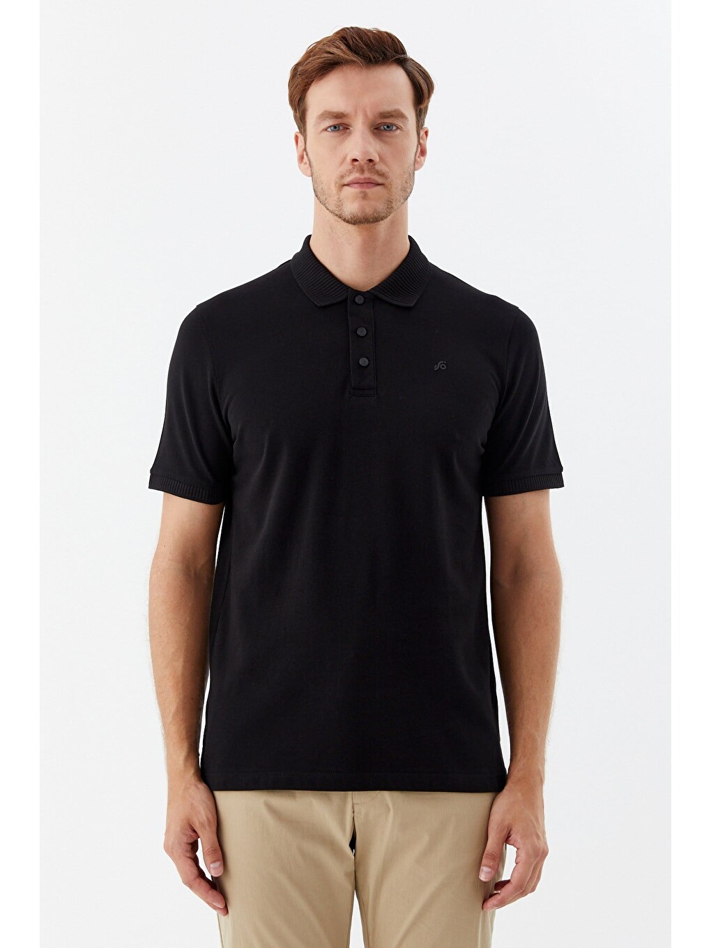 Siyah %100 Pamuk Patlı Polo Yaka Regular Fit T-shirt