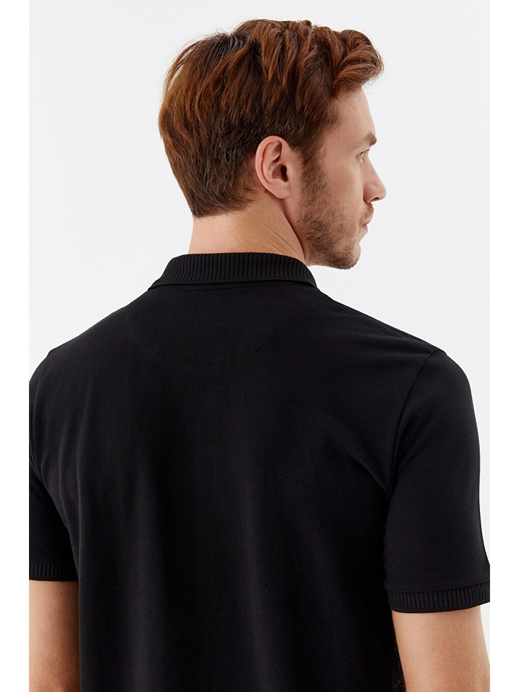 Siyah %100 Pamuk Patlı Polo Yaka Regular Fit T-shirt-4