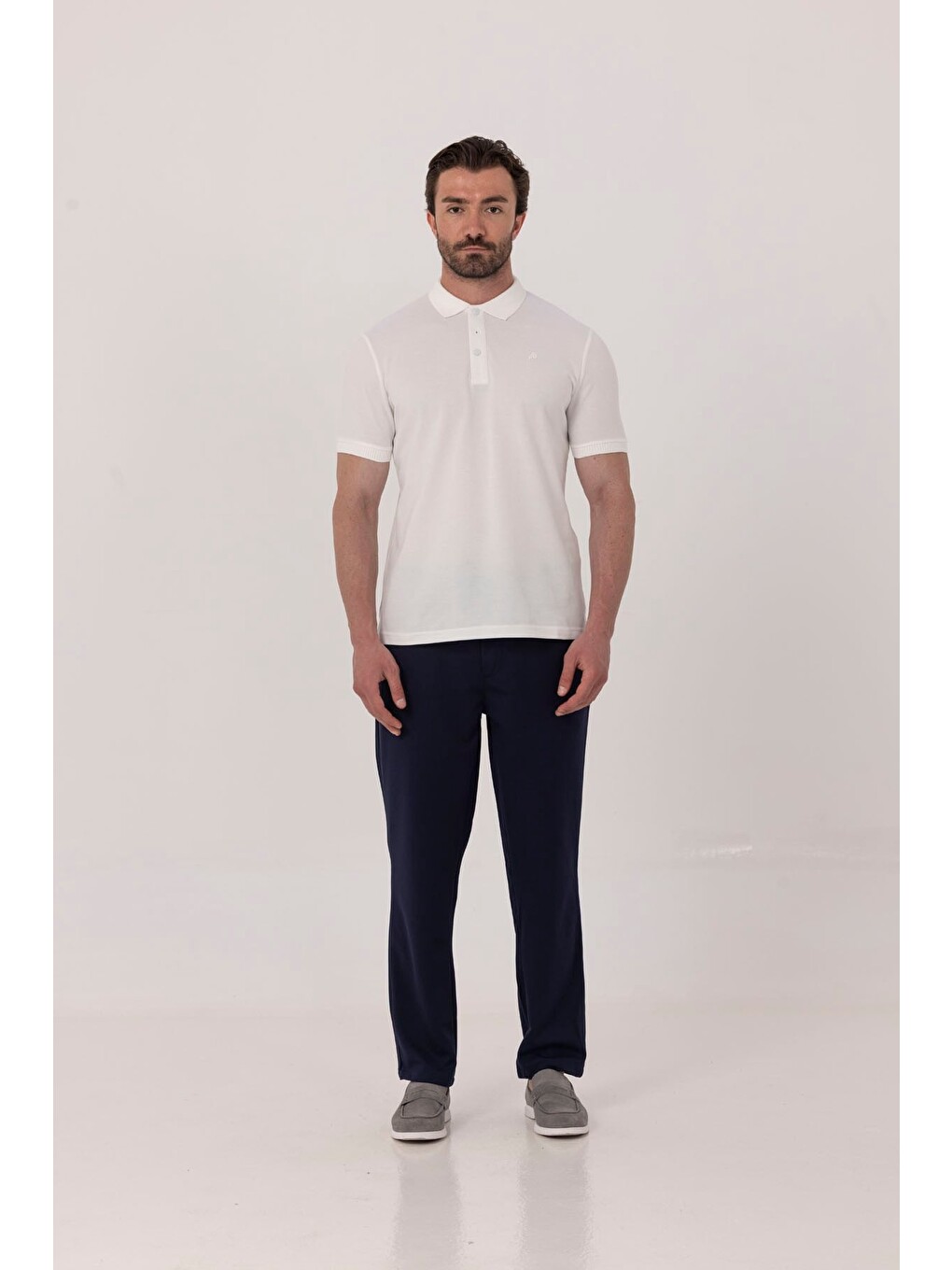 Ekru %100 Pamuk Patlı Polo Yaka Regular Fit T-shirt-1