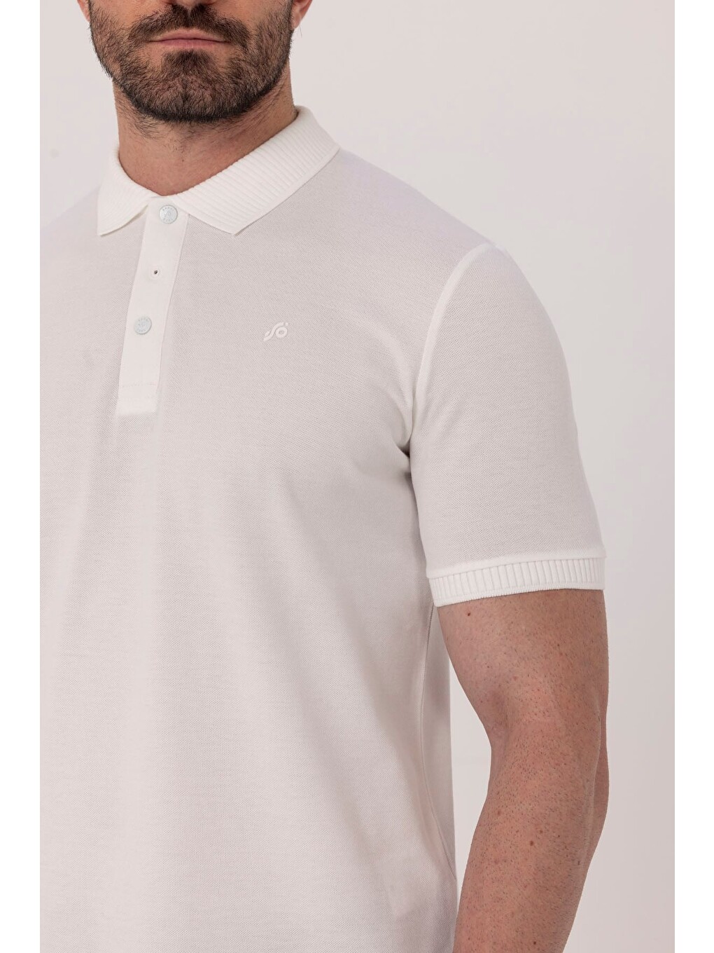 Ekru %100 Pamuk Patlı Polo Yaka Regular Fit T-shirt-3