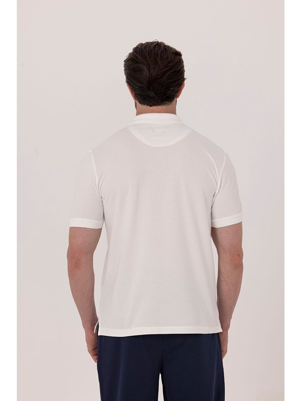 Ekru %100 Pamuk Patlı Polo Yaka Regular Fit T-shirt-5