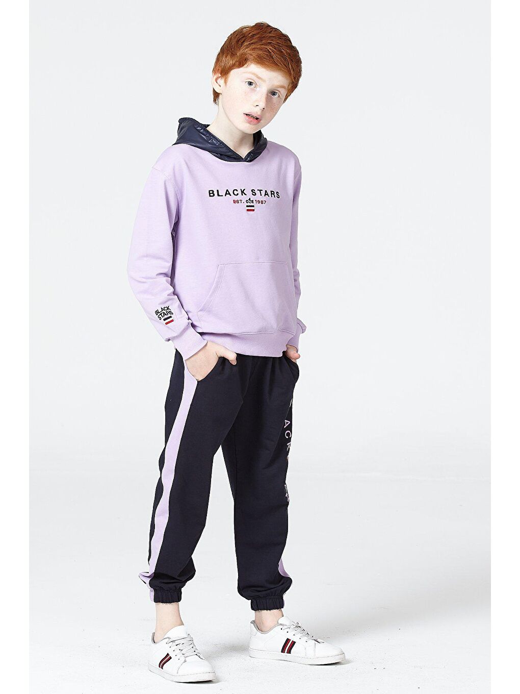 Lila Kapüşonlu Uzun Kollu Erkek Çocuk Eşofman Takımı-1