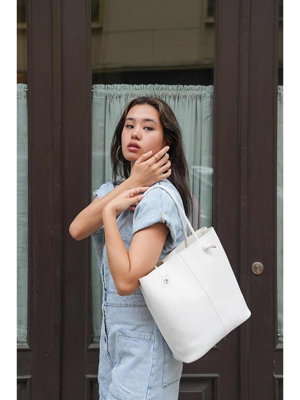 Düğümlü Askılı Tote Çanta Beyaz-2