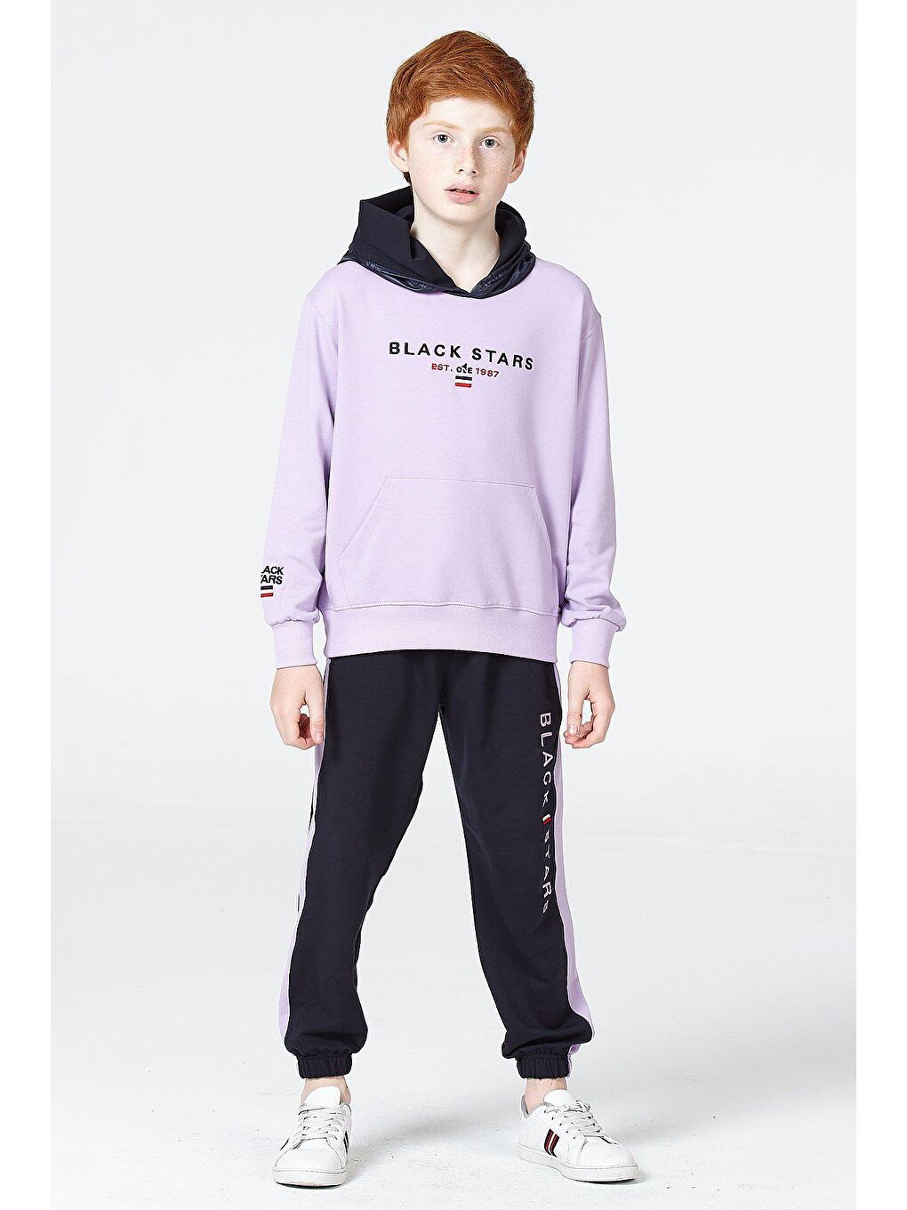 Lila Kapüşonlu Uzun Kollu Erkek Çocuk Eşofman Takımı-2