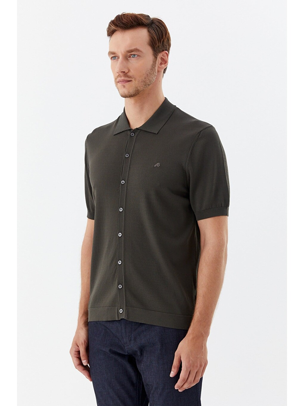 Haki Reglan Polo Yaka Triko Gömlek-1