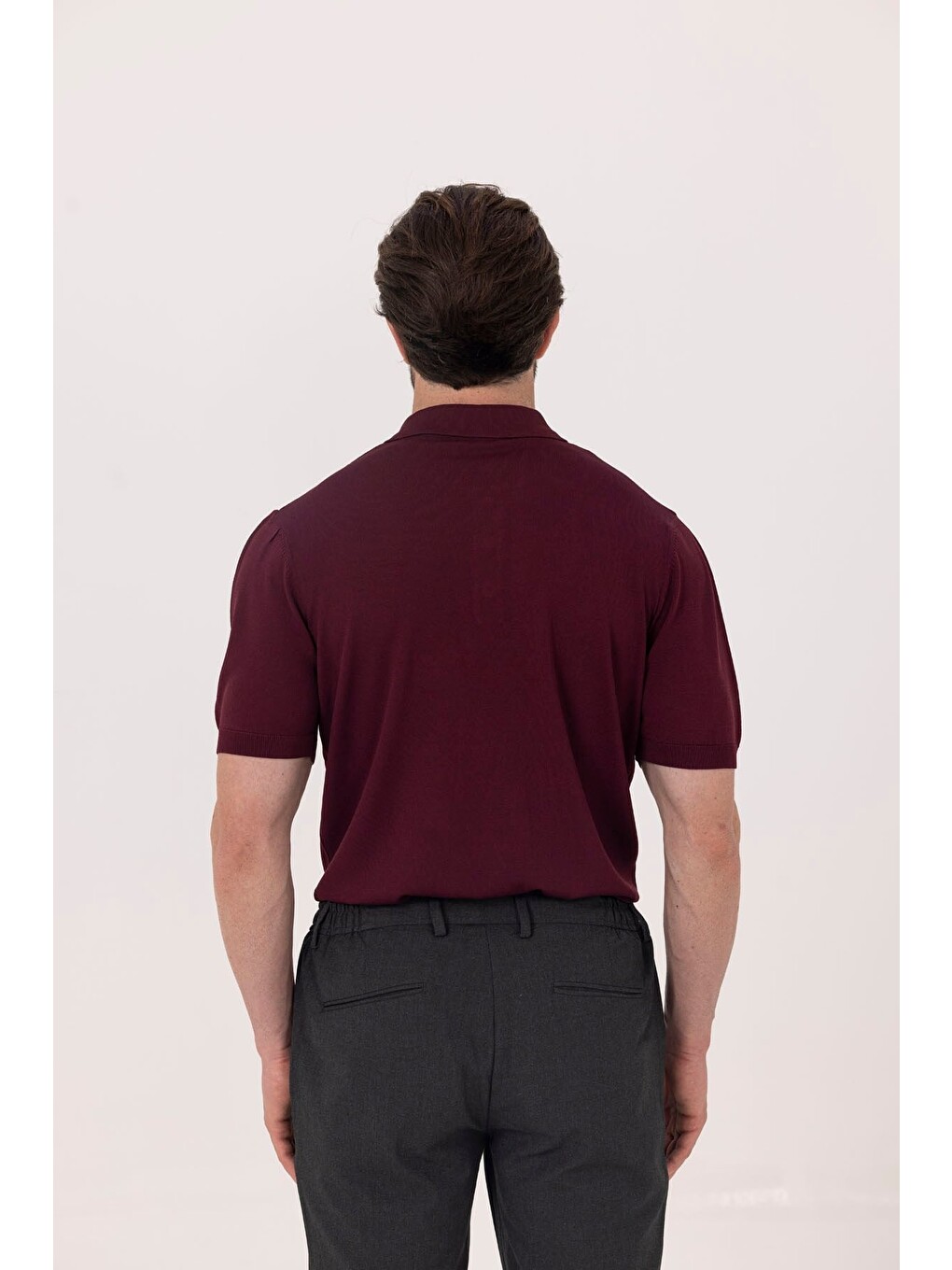 Bordo Regular Fit Göğüs Nakış Detaylı Polo Yaka Triko T-shirt-3