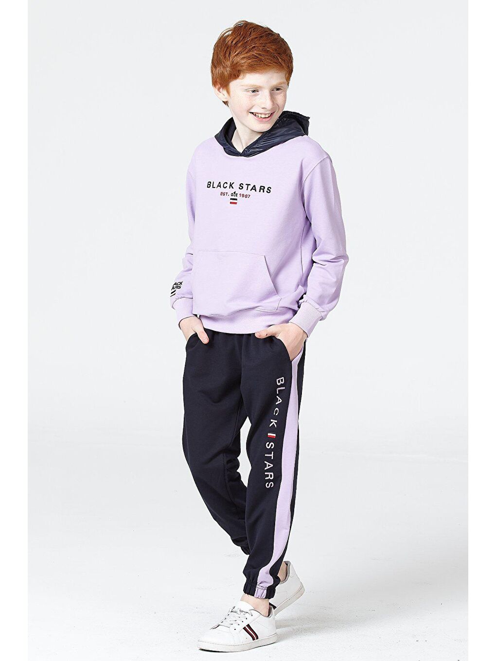 Lila Kapüşonlu Uzun Kollu Erkek Çocuk Eşofman Takımı-4