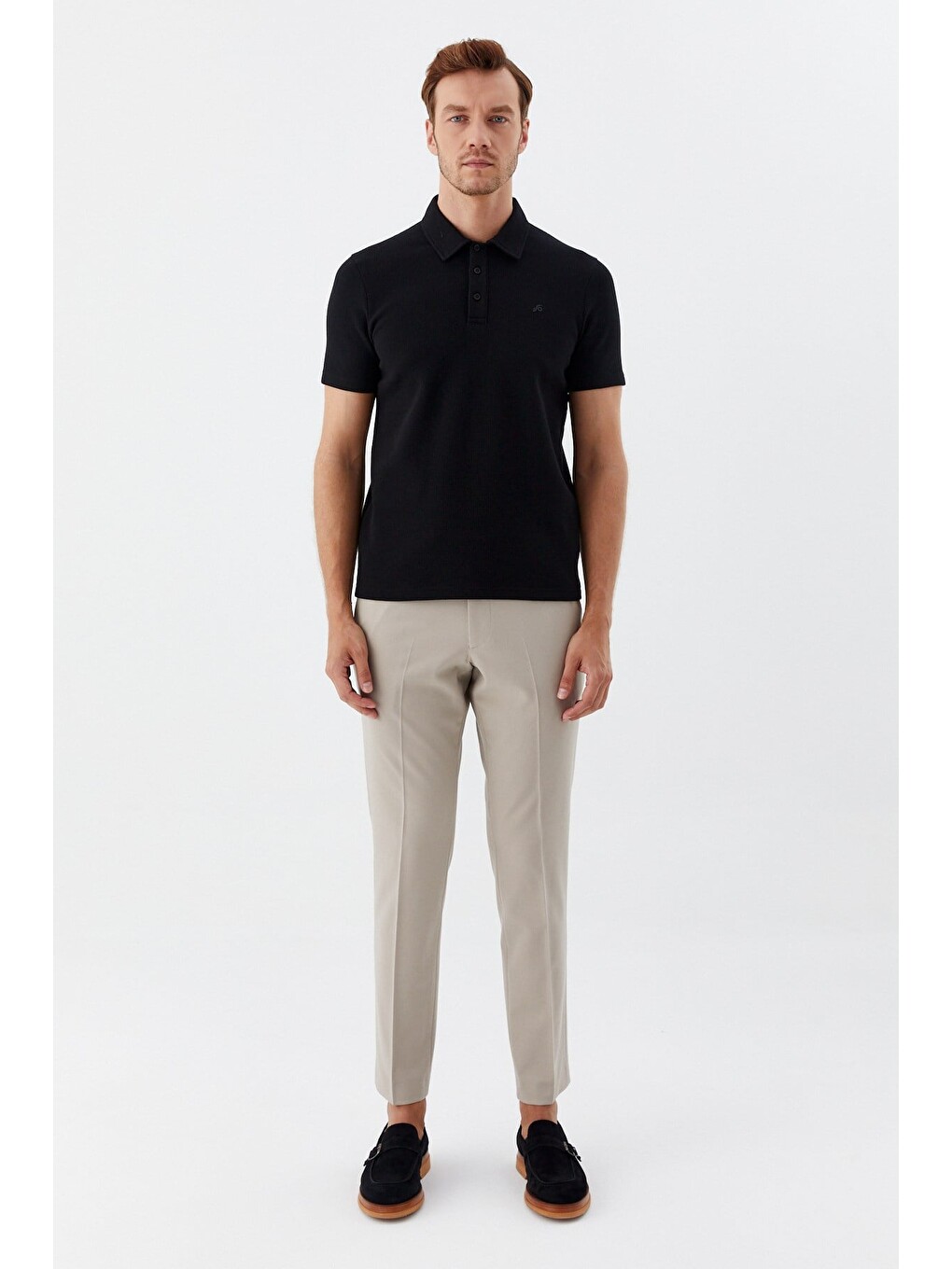 Siyah Piti Kare Desenli Pamuklu Polo Yaka T-shirt-2