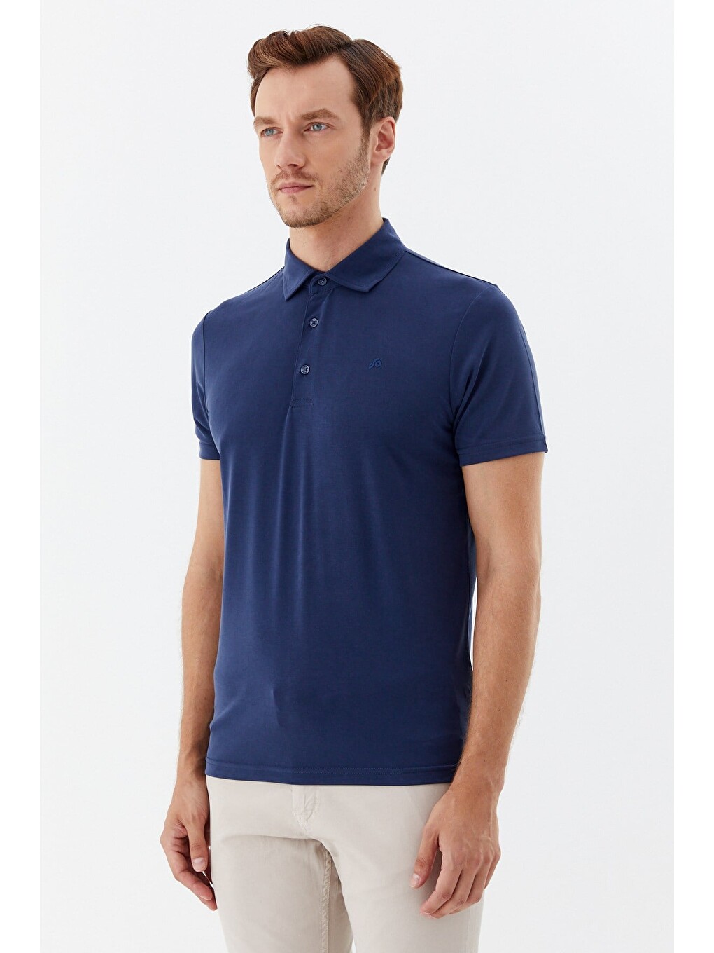 Lacivert Modal Regular Fit Polo Yaka T-shirt-1