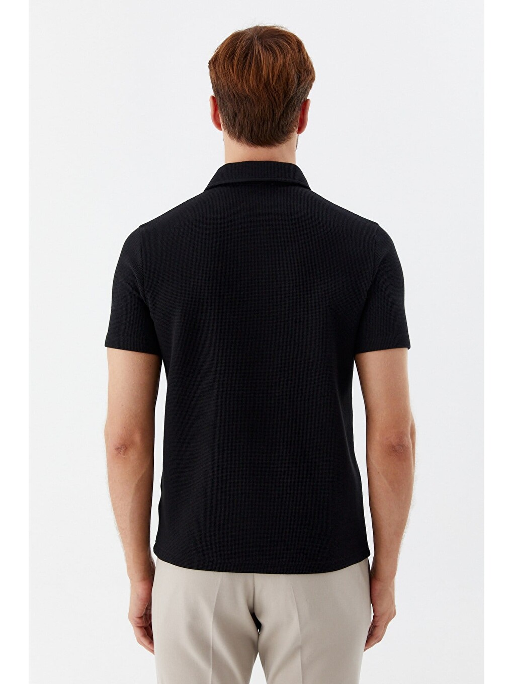 Siyah Piti Kare Desenli Pamuklu Polo Yaka T-shirt-5