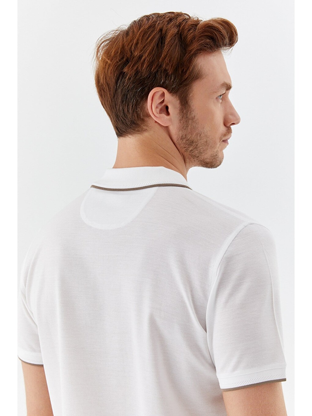 Beyaz Regular Fit %100 Pamuk Fermuarlı Polo Yaka T-shirt-4
