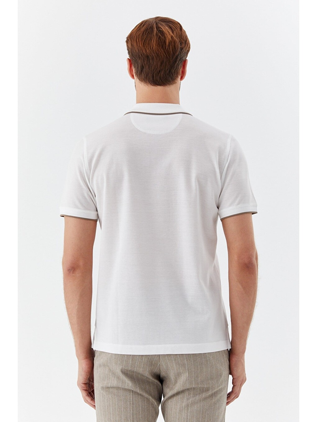 Beyaz Regular Fit %100 Pamuk Fermuarlı Polo Yaka T-shirt-5