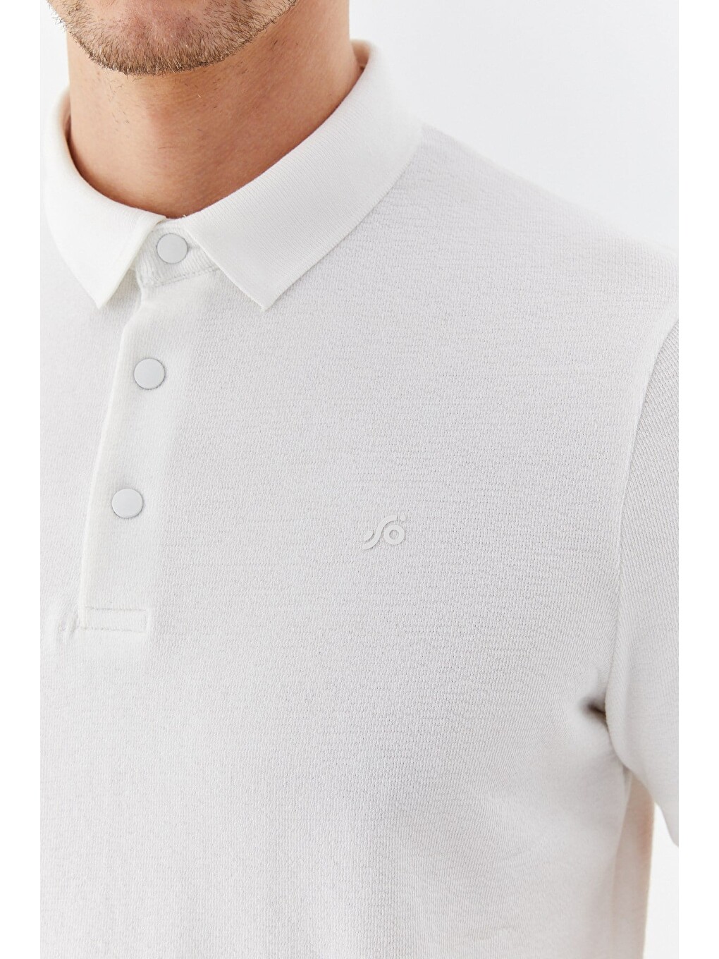 Ekru 100% Pamuk Çıtçıt Kapama Polo Yaka Kısa Kollu T-shirt-3