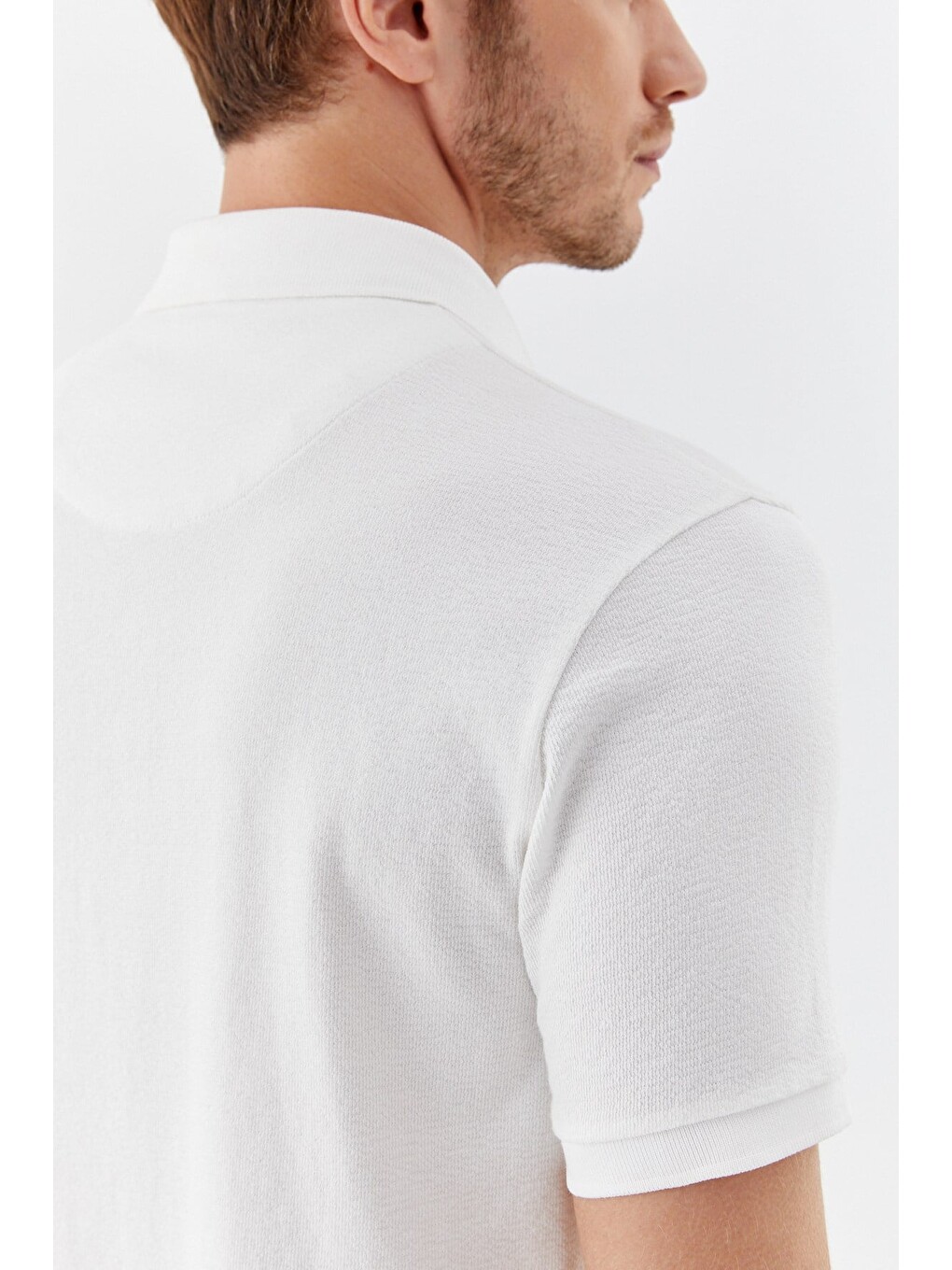 Ekru 100% Pamuk Çıtçıt Kapama Polo Yaka Kısa Kollu T-shirt-4